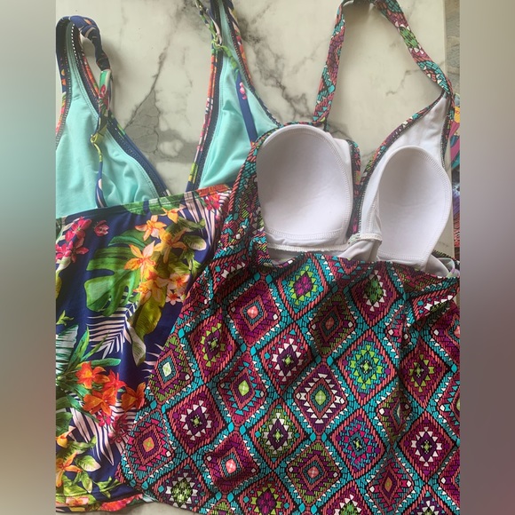 2x LIZ CLAIBORNE + CARIBBEAN JOE Tankini Tops-Size 14 - Picture 2 of 2